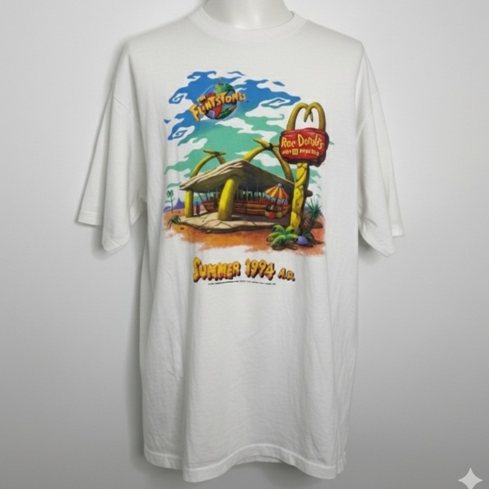 Vintage Hanes T-Shirt The Flintstones McDonald's Roc Donald's 1994 White XL